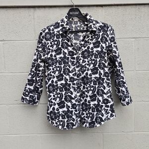 Liz Claiborne Black and White Floral Shirt